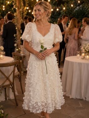Just Me White Floral Appliqué Gown